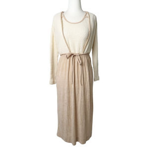 Vintage 70s Jerell cream and tan textured knit midi dress bolero set S